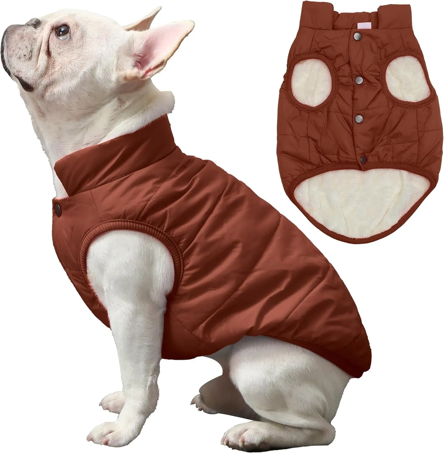 2 Layers Fleece Lined Warm Dog Jacket for Puppy Winter Cold Weather,Soft Windproof Small Dog Coat,Brown M