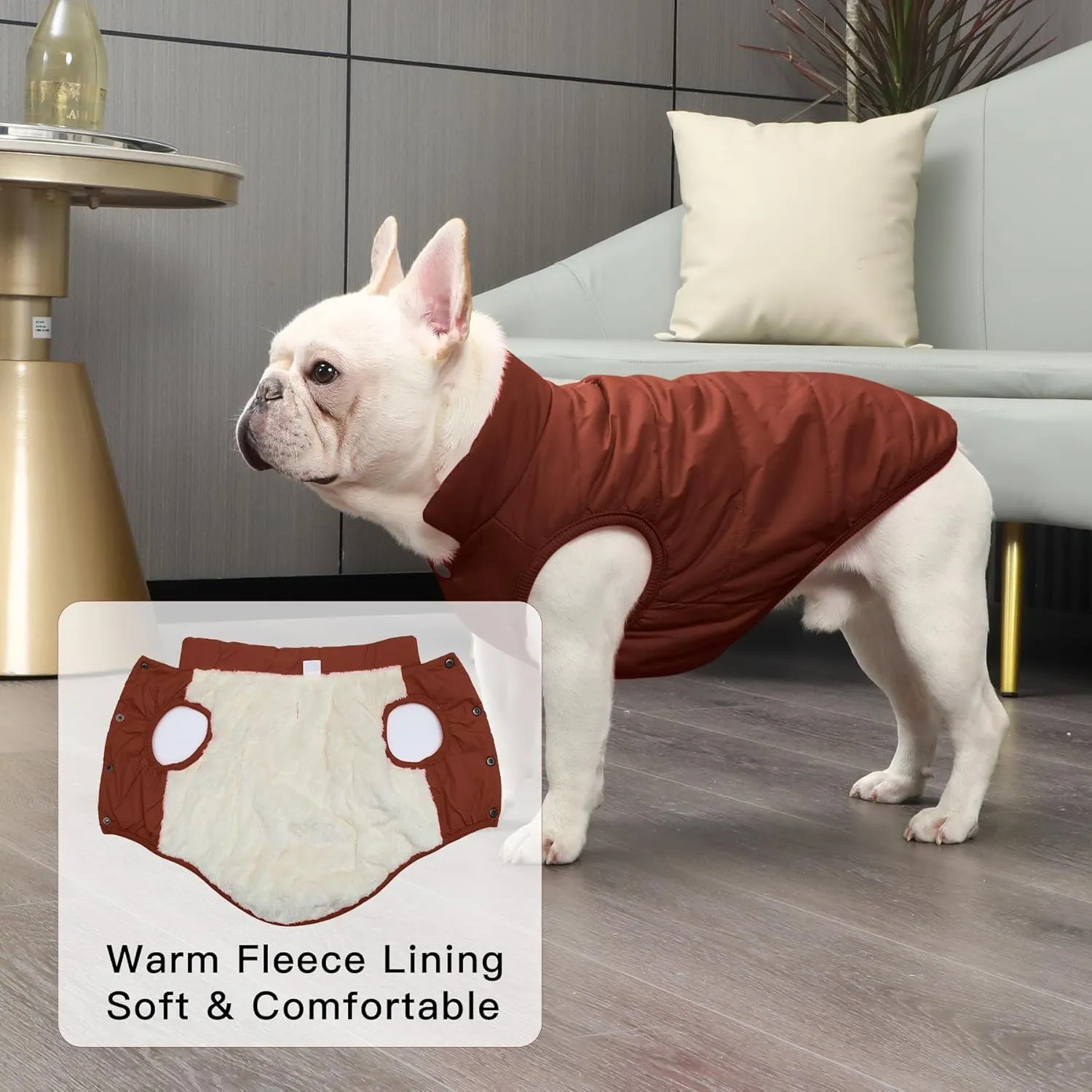 2 Layers Fleece Lined Warm Dog Jacket for Puppy Winter Cold Weather,Soft Windproof Small Dog Coat,Brown M