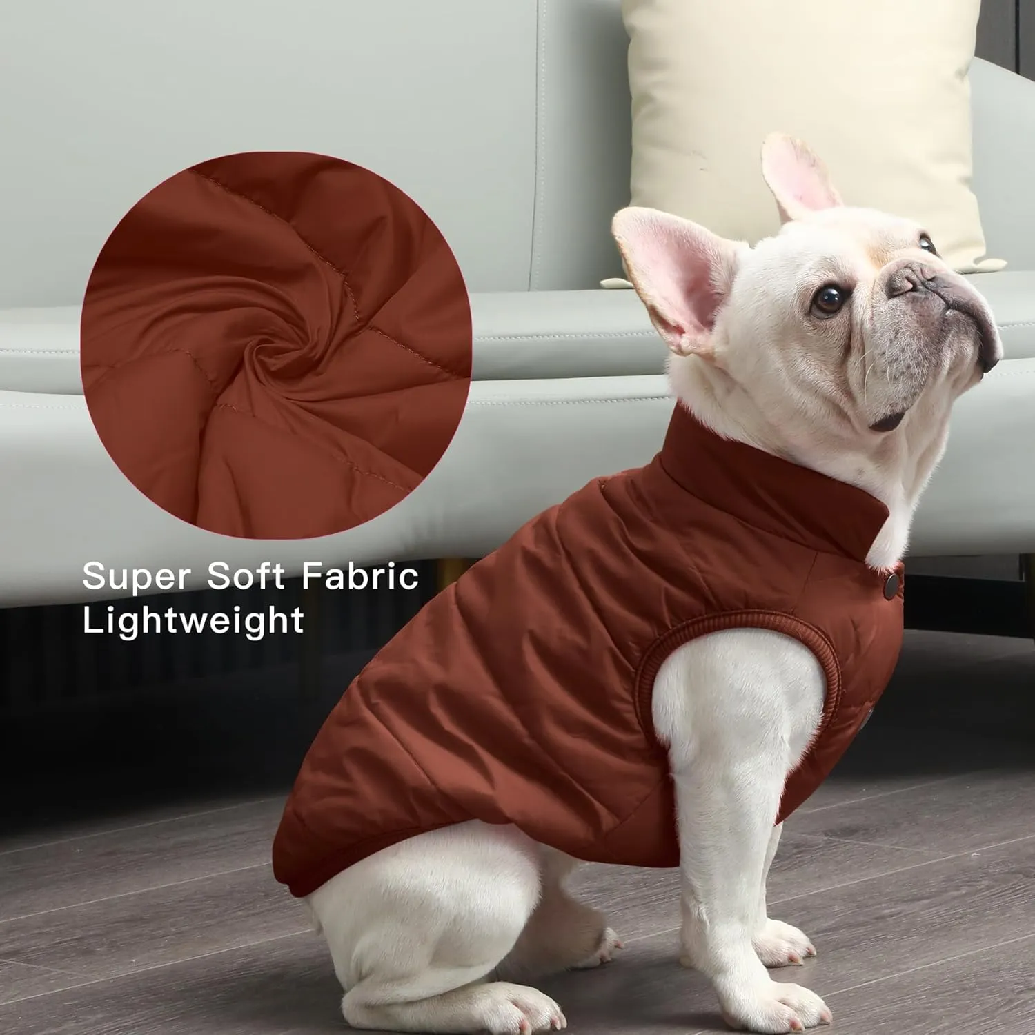 2 Layers Fleece Lined Warm Dog Jacket for Puppy Winter Cold Weather,Soft Windproof Small Dog Coat,Brown M