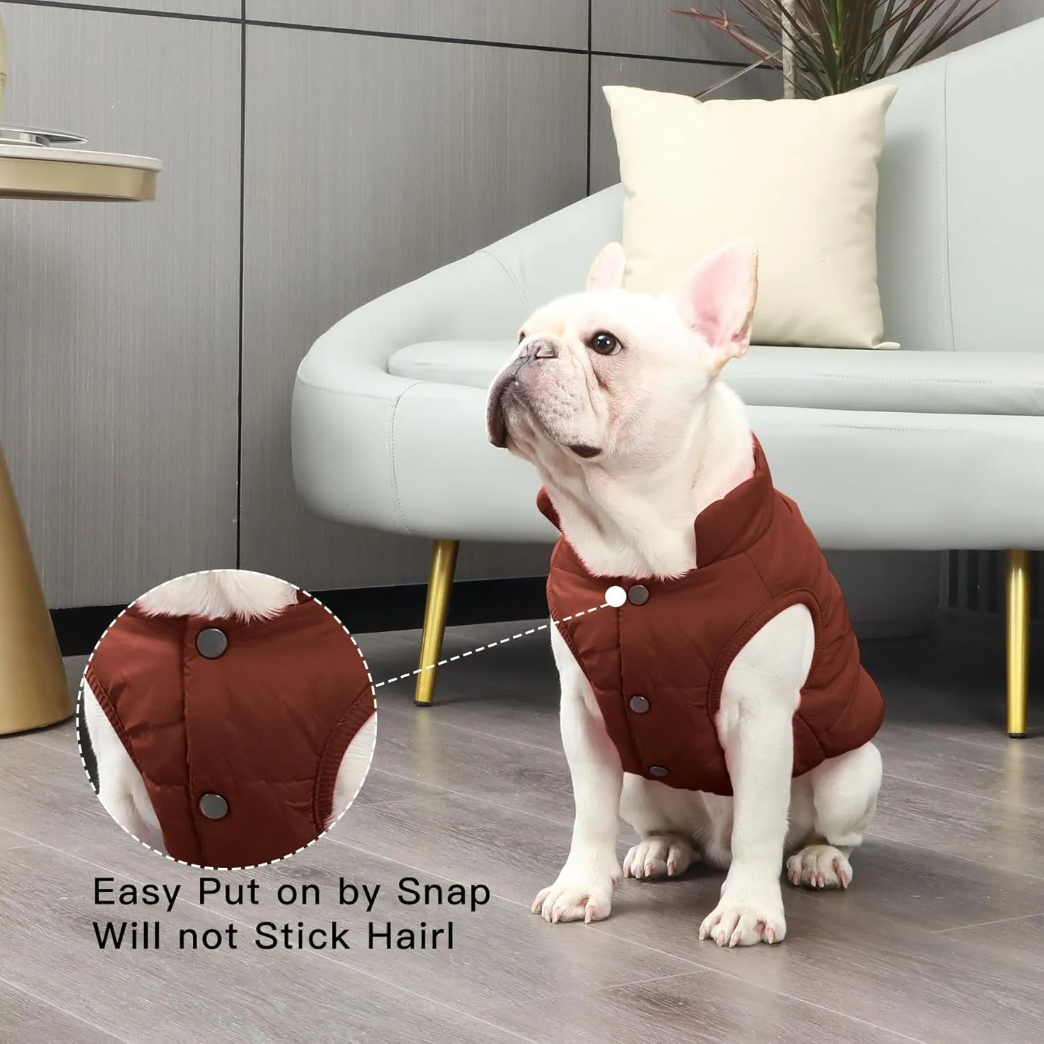 2 Layers Fleece Lined Warm Dog Jacket for Puppy Winter Cold Weather,Soft Windproof Small Dog Coat,Brown M