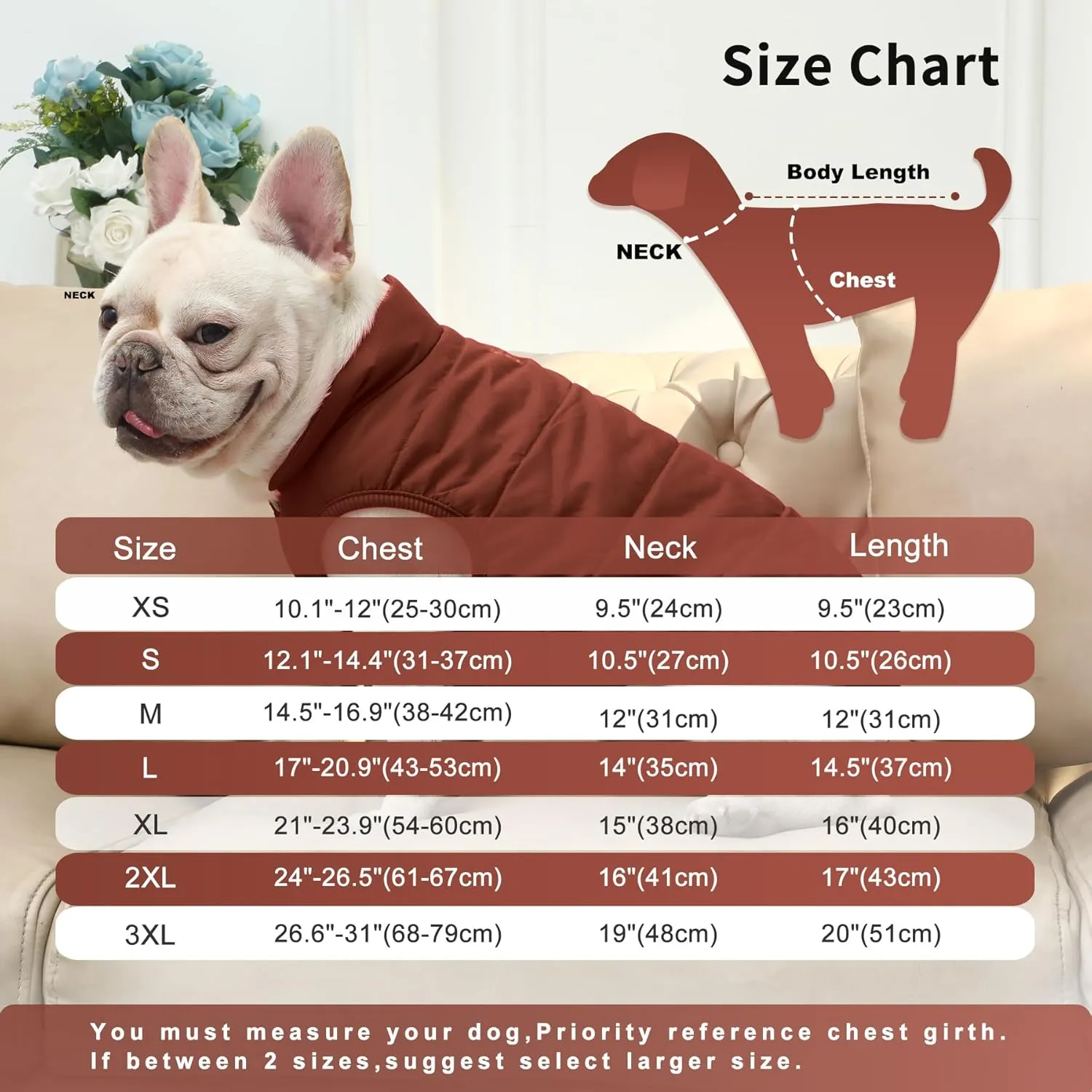 2 Layers Fleece Lined Warm Dog Jacket for Puppy Winter Cold Weather,Soft Windproof Small Dog Coat,Brown M