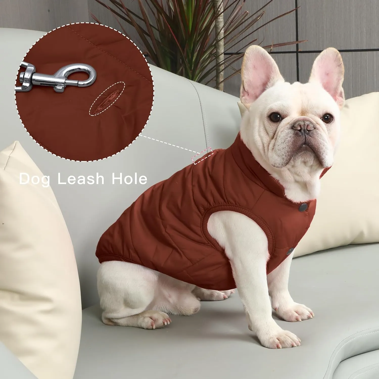 2 Layers Fleece Lined Warm Dog Jacket for Puppy Winter Cold Weather,Soft Windproof Small Dog Coat,Brown M