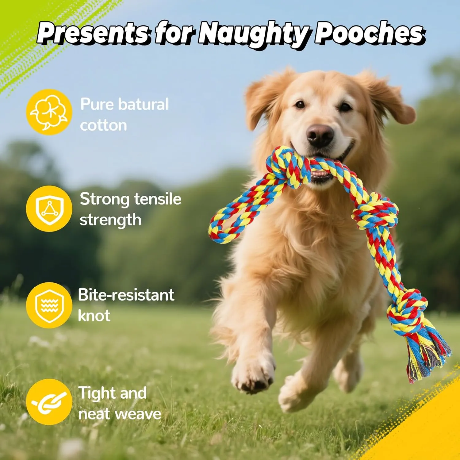 2 Pack 20 Inch Dog Rope Toy for Aggressive Chewers, Heavy Duty Chew Toys for Teeth Cleaning, Cotton Rope Dog Tug Toy for Medium to Large Breed