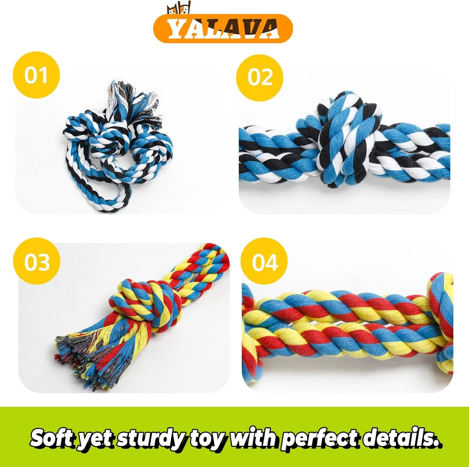 2 Pack 20 Inch Dog Rope Toy for Aggressive Chewers, Heavy Duty Chew Toys for Teeth Cleaning, Cotton Rope Dog Tug Toy for Medium to Large Breed