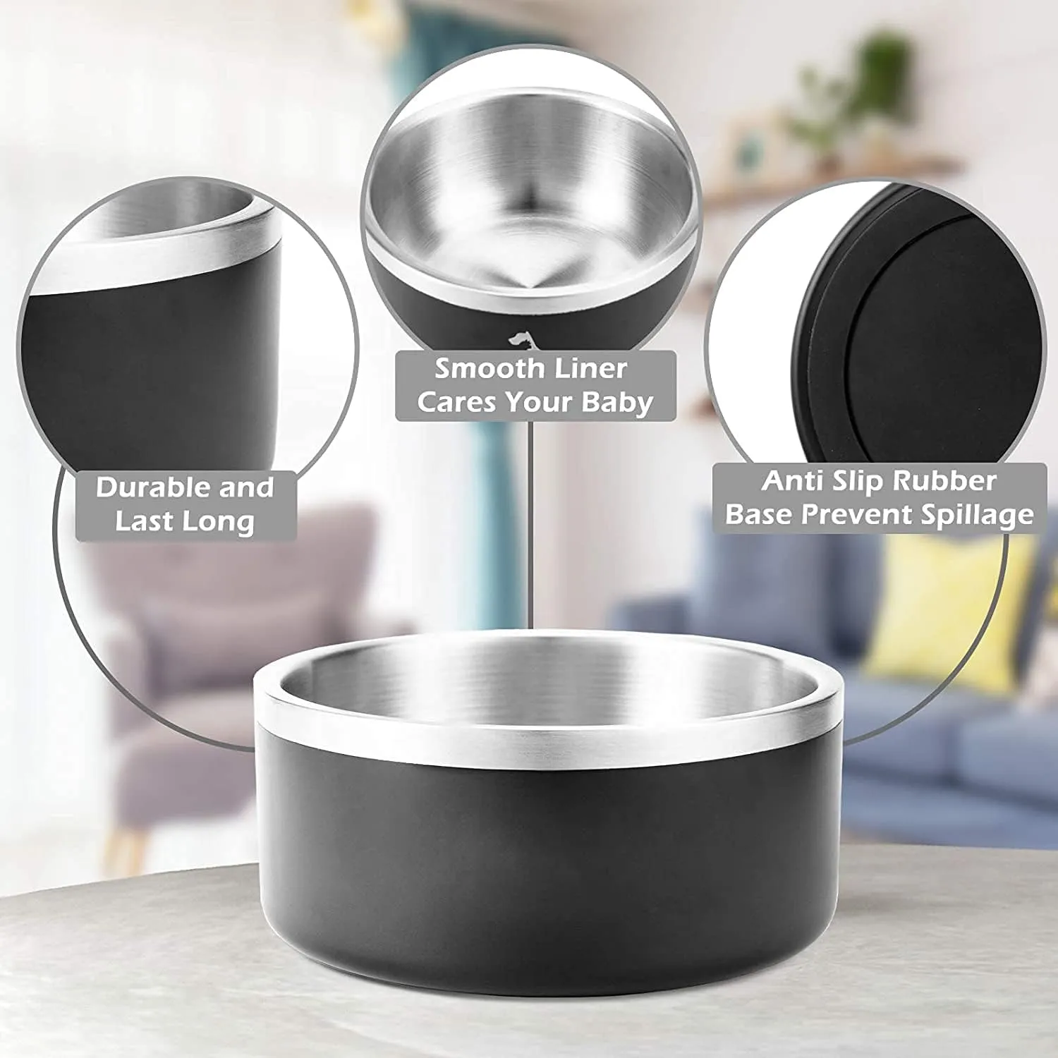 32oz 64oz Stainless Steel Double Wall Dog Bowls,BPA Free Non-Slip Pet Dishes,Cat Food&Water Bowl with Rubber Base(32oz, Green)