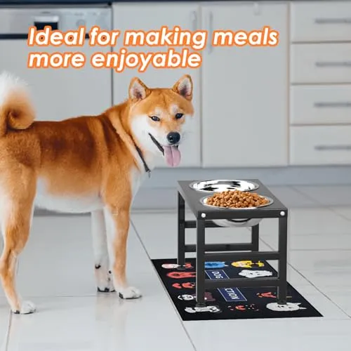 ADENGL Metal Raised Dog Bowl Stand for Large and Medium Dogs, Stronger Elevated Dog Bowls with Sprill Proof Mat, Dog Food & Water Bowls 10" Tall Dog Feeder (42OZ-Stainless Steel Dog Bowls, Mat-16x24)