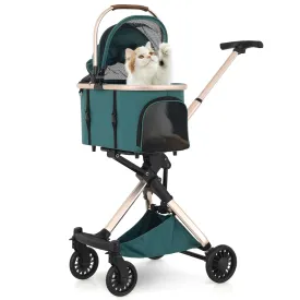 Athena collection Dog Stroller for Small Dogs,One-Hand-Fold Pet Stroller with Detachable Carrier,Lightweight Cat Stroller up to 22lbs(Hunter Green)