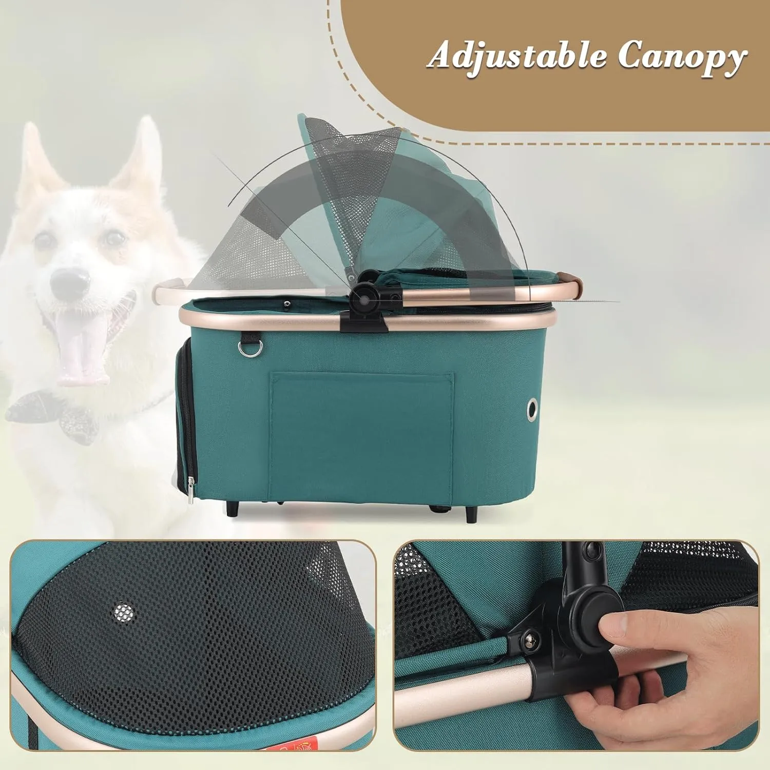 Athena collection Dog Stroller for Small Dogs,One-Hand-Fold Pet Stroller with Detachable Carrier,Lightweight Cat Stroller up to 22lbs(Hunter Green)