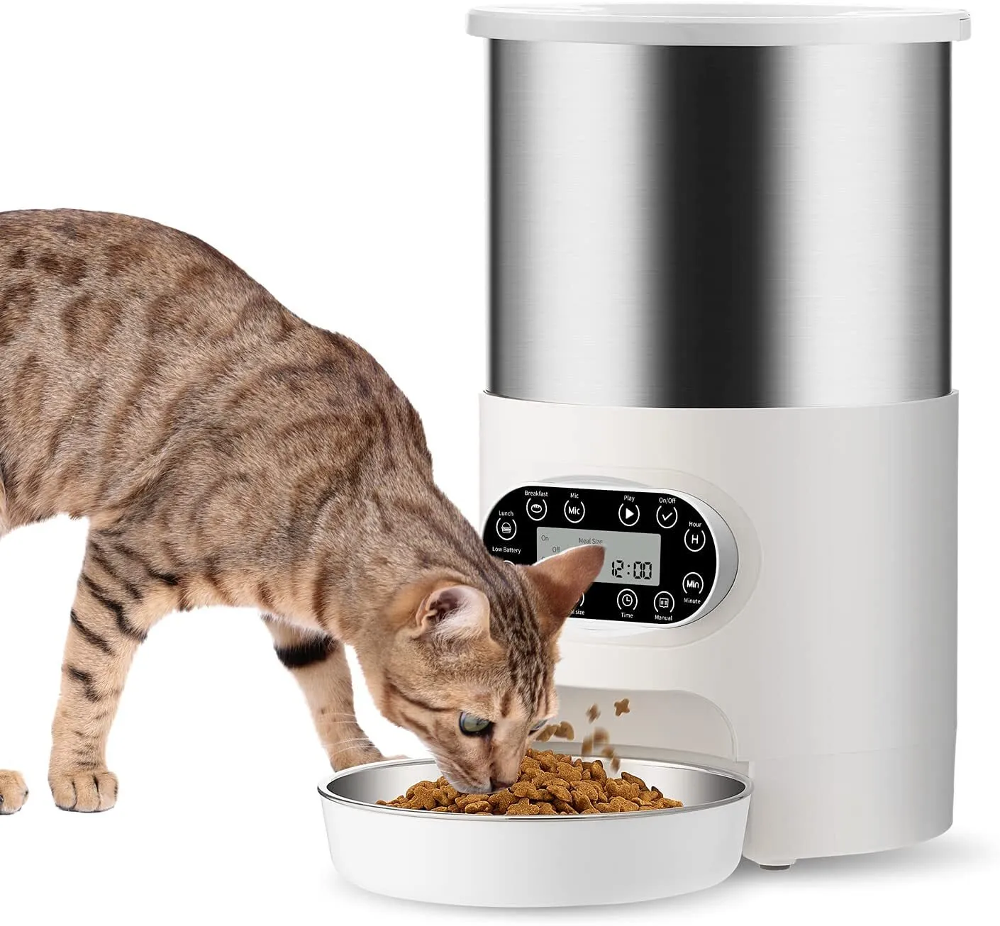 Auto Pet Feeder 3L, 4 Meals, Stainless Steel, Voice Record - YES4PETS