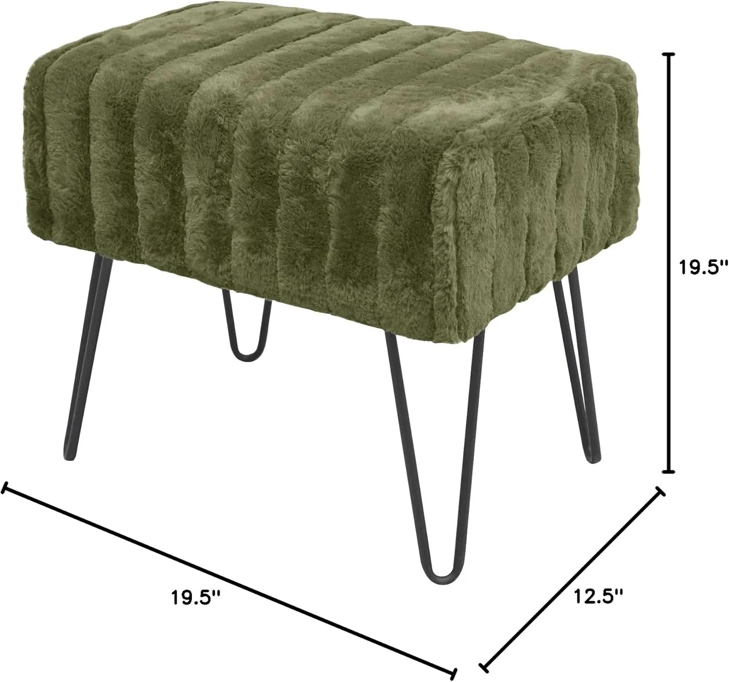 Avocado Green Velvet Tufted Ottoman Entryway Bench 19.5"x12.5"x17"H Comfy Furry Makeup Stools with Metal Leg Foot Rest Foot Stool Bedroom End of Bed Living Room Couch Vanity Home Dcor