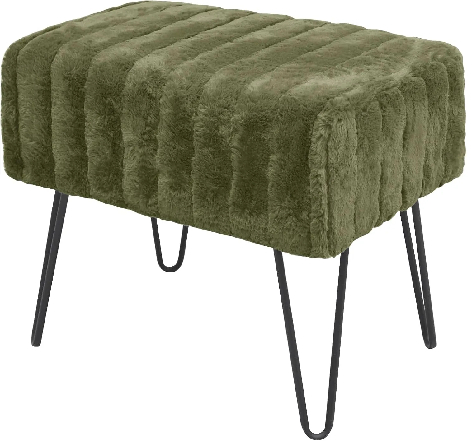 Avocado Green Velvet Tufted Ottoman Entryway Bench 19.5"x12.5"x17"H Comfy Furry Makeup Stools with Metal Leg Foot Rest Foot Stool Bedroom End of Bed Living Room Couch Vanity Home Dcor