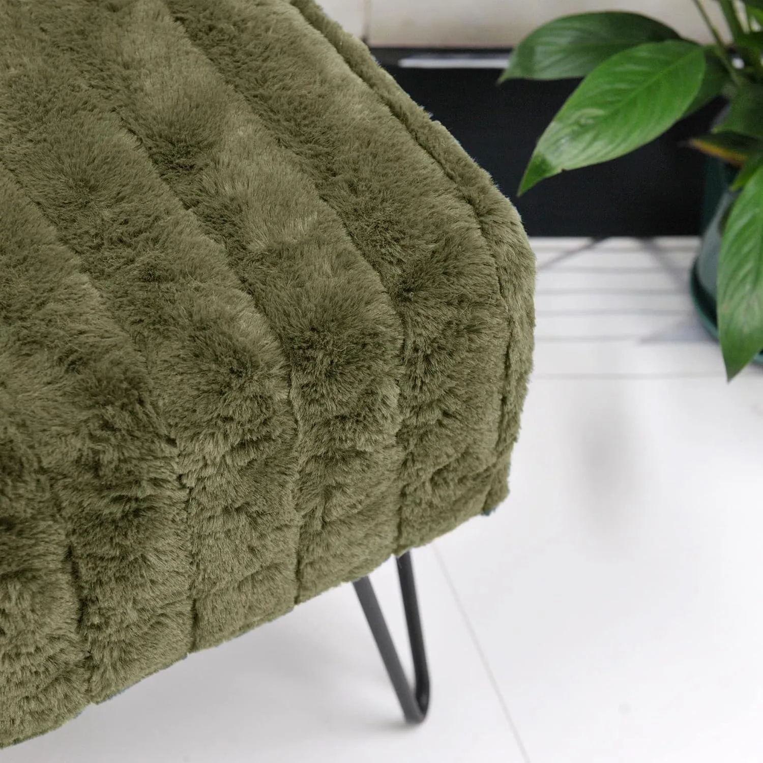 Avocado Green Velvet Tufted Ottoman Entryway Bench 19.5"x12.5"x17"H Comfy Furry Makeup Stools with Metal Leg Foot Rest Foot Stool Bedroom End of Bed Living Room Couch Vanity Home Dcor