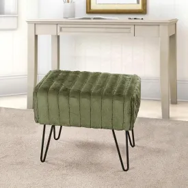 Avocado Green Velvet Tufted Ottoman Entryway Bench 19.5"x12.5"x17"H Comfy Furry Makeup Stools with Metal Leg Foot Rest Foot Stool Bedroom End of Bed Living Room Couch Vanity Home Dcor