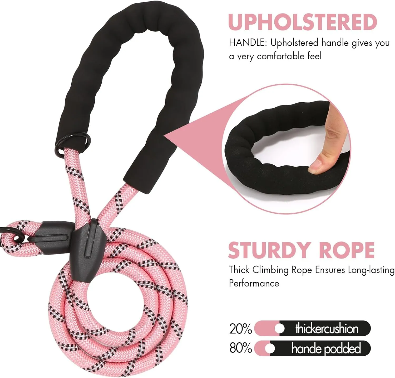 BAOBOTE Dual Dog Leash with Shock Absorbing Bungee Reflective for Two Dogs 360 Swivel No Tangle (Pink)