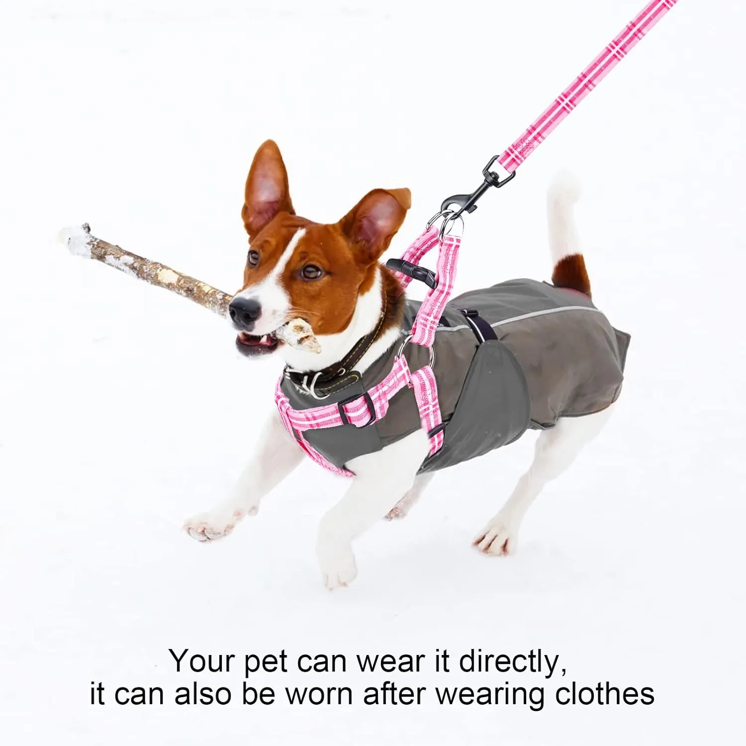 BEAUTYZOO No Pull Dog Harness and Leash Set - Adjustable Step-in Puppy Harness for Medium Large Dogs, Escape Proof Soft Nylon Vest with Double D Ring for Walking Running Training, Pink Plaid L