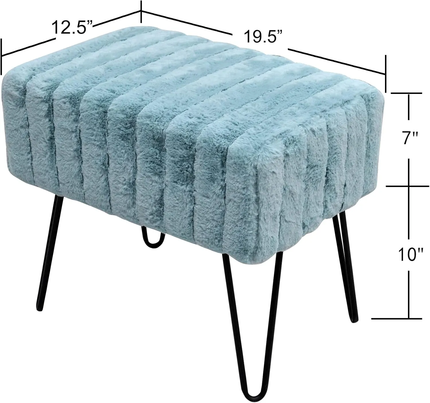 Blue Mink Faux Fur Ottoman Entryway Bench, 19.5"x12.5"x17"H Comfy Furry Makeup Stools with Metal Legs Foot Rest Sturdy Foot Stool Bedroom End of Bed Living Room Couch Vanity Home Dcor