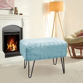 Blue Mink Faux Fur Ottoman Entryway Bench, 19.5"x12.5"x17"H Comfy Furry Makeup Stools with Metal Legs Foot Rest Sturdy Foot Stool Bedroom End of Bed Living Room Couch Vanity Home Dcor