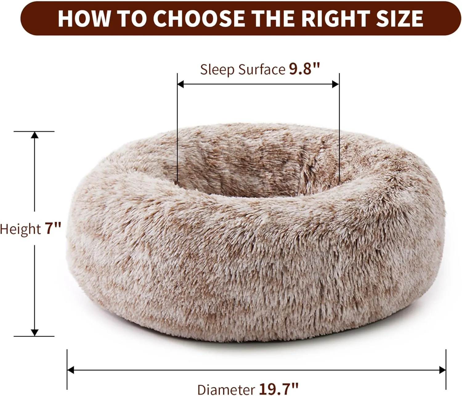 Calming Cat Bed for Indoor Cats, Donut Washable Small Dog Bed, Anti-Slip Round Fluffy Plush Faux Fur Pet Bed for Small Cats and Dogs (Coffee White, 19.7'')