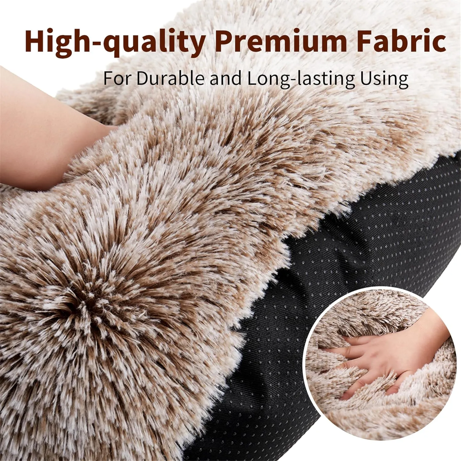 Calming Cat Bed for Indoor Cats, Donut Washable Small Dog Bed, Anti-Slip Round Fluffy Plush Faux Fur Pet Bed for Small Cats and Dogs (Coffee White, 19.7'')