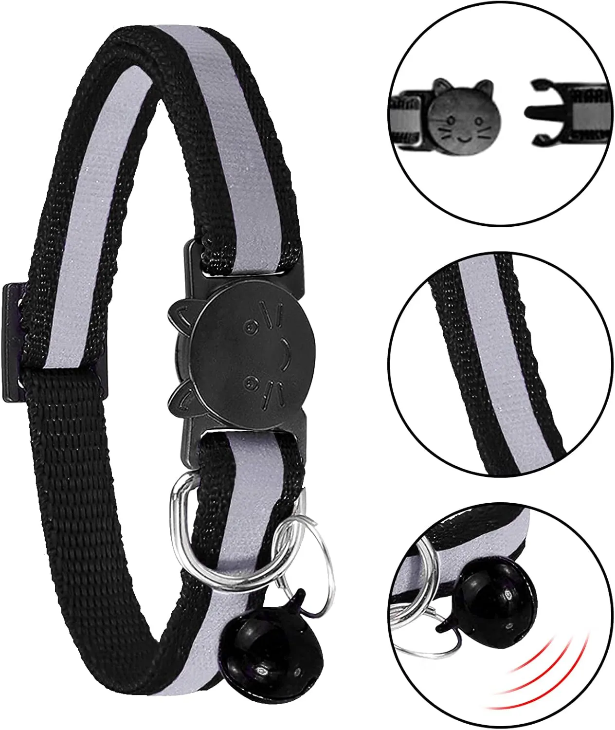 CAMAL Reflective Cat Collar Personalized with Pet ID Tag, Safety Breakaway Cat Collar with Name Tag, Fluorescent Green Kitten Collar with Bell for Boy Girl Cats Puppies