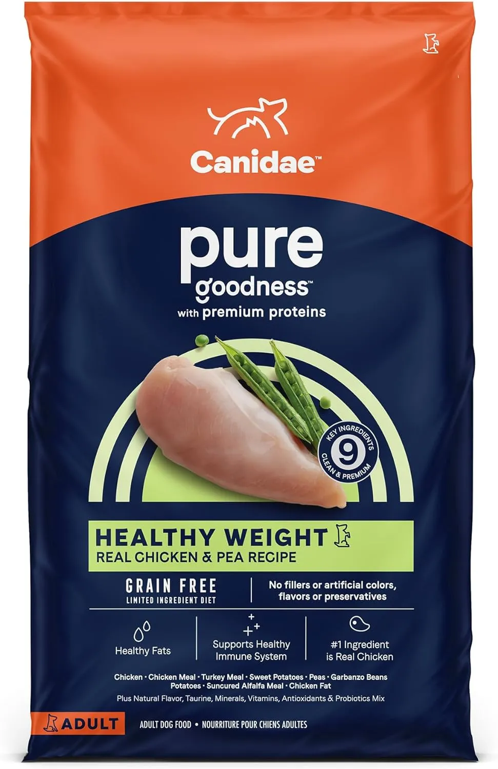 Canidae Pure Weight Management Limited Ingredient Premium Adult Dry Dog Food, Real Chicken & Pea Recipe, 12 lbs, Grain Free