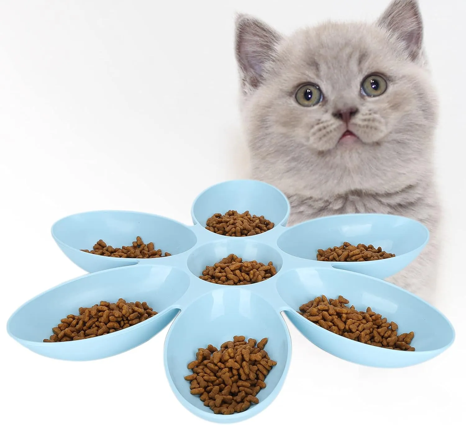 Cat Food Bowl Flower Petals Shaped Cat Water Bowls Dishes Multi-Cat Feeder Cat Feeding Bowl for Dog Puppy Cat Kittens[Blue] Basic Bowls