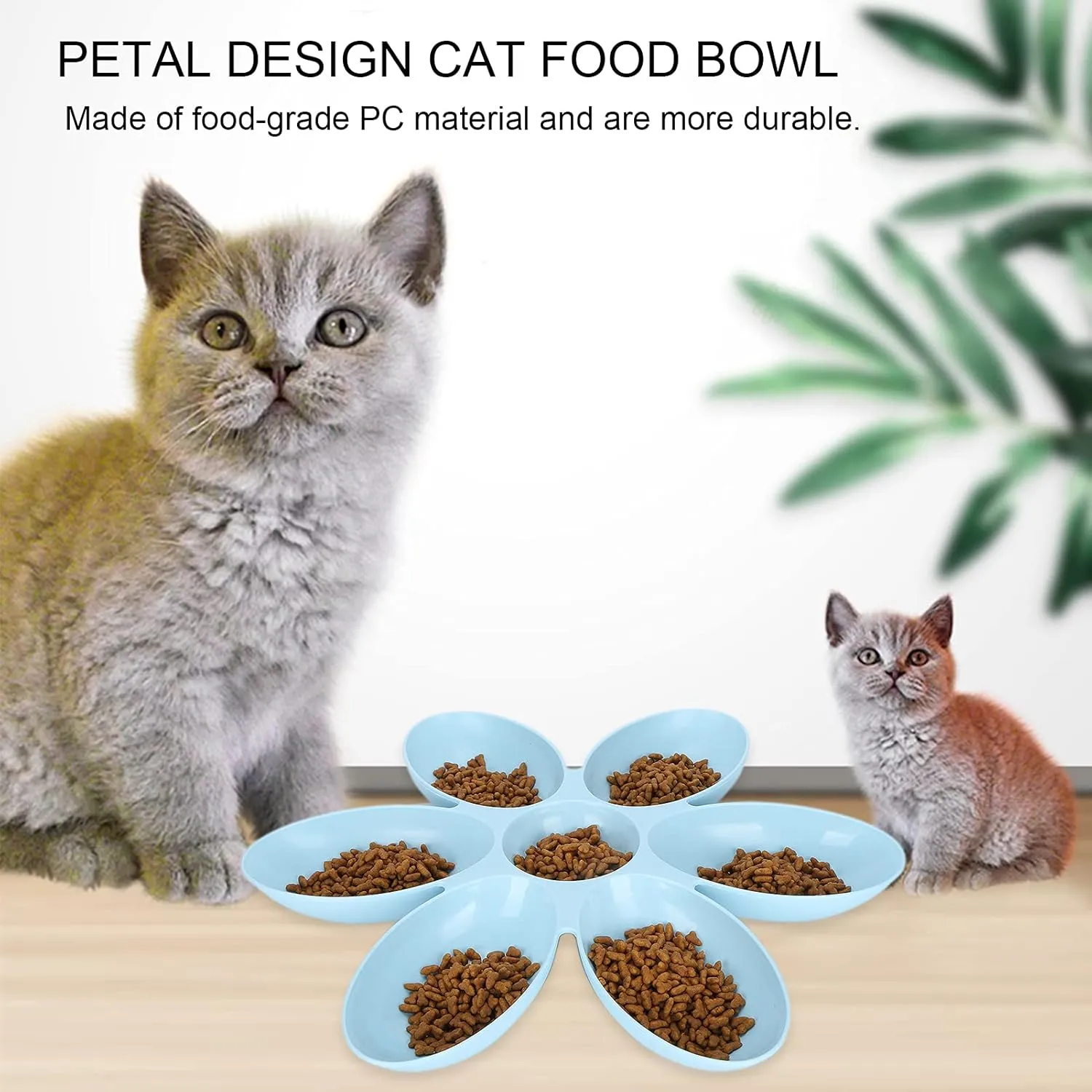Cat Food Bowl Flower Petals Shaped Cat Water Bowls Dishes Multi-Cat Feeder Cat Feeding Bowl for Dog Puppy Cat Kittens[Blue] Basic Bowls