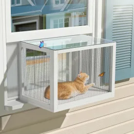 Cat Window Box, Universal Cat Window Perch Catio with Waterproof Transparent Top Fits Double Hung Frames 24" to 42.5" Wide, for Sunbathing, Napping & Nature Viewing