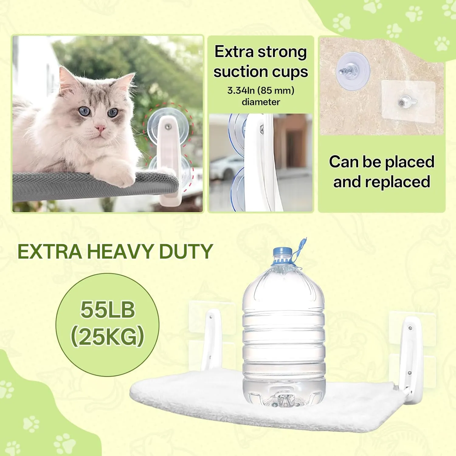 Cat Window Perch, Foldable No-Rope Hammock, Sturdy Cat Hammock Bed Window Seat with 8 Suction Cups with Dual-Sided Bed for All Seasons, Provide a Convenient Environment for Cats to Play
