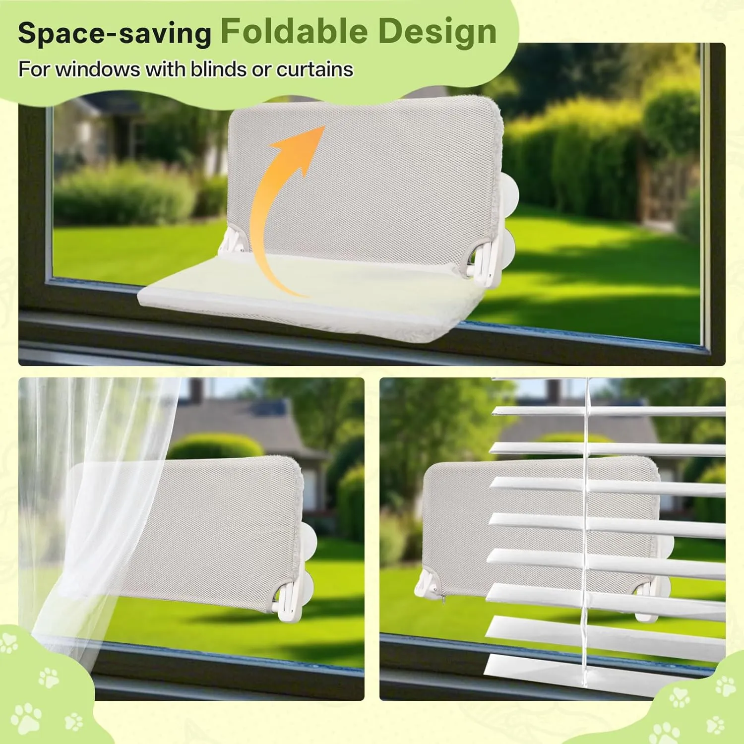 Cat Window Perch, Foldable No-Rope Hammock, Sturdy Cat Hammock Bed Window Seat with 8 Suction Cups with Dual-Sided Bed for All Seasons, Provide a Convenient Environment for Cats to Play