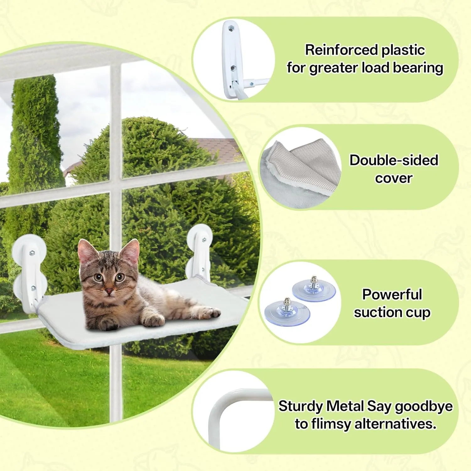 Cat Window Perch, Foldable No-Rope Hammock, Sturdy Cat Hammock Bed Window Seat with 8 Suction Cups with Dual-Sided Bed for All Seasons, Provide a Convenient Environment for Cats to Play