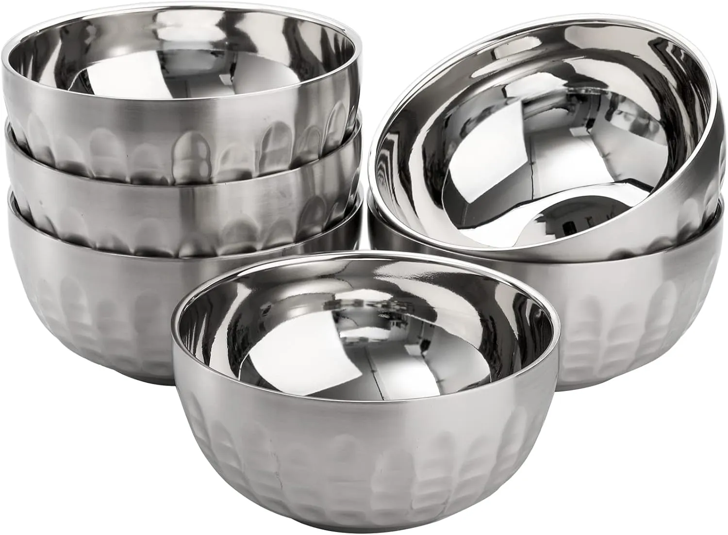 Cedilis 6 Pack Stainless Steel Cereal Bowls, 28oz Double-Walled Insulated Bowl, Non-slip Serving Bowls for Mixing, Salad, Soup, Dinner, Dessert