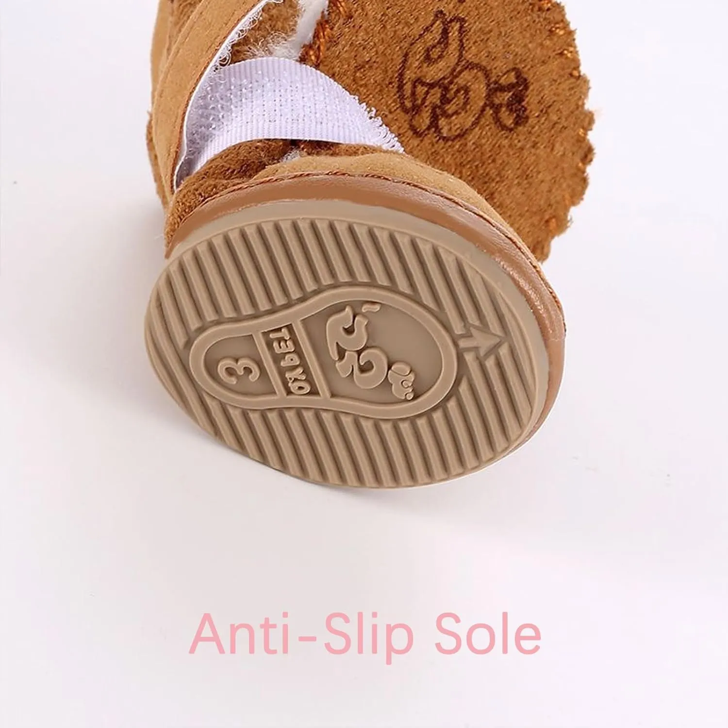 Chewie Cozy Winter Shoes Dog Fleece Velvet Snow Boot Set Fashion Waterproof Non Slip for Small Dogs (Pink Brown, S)
