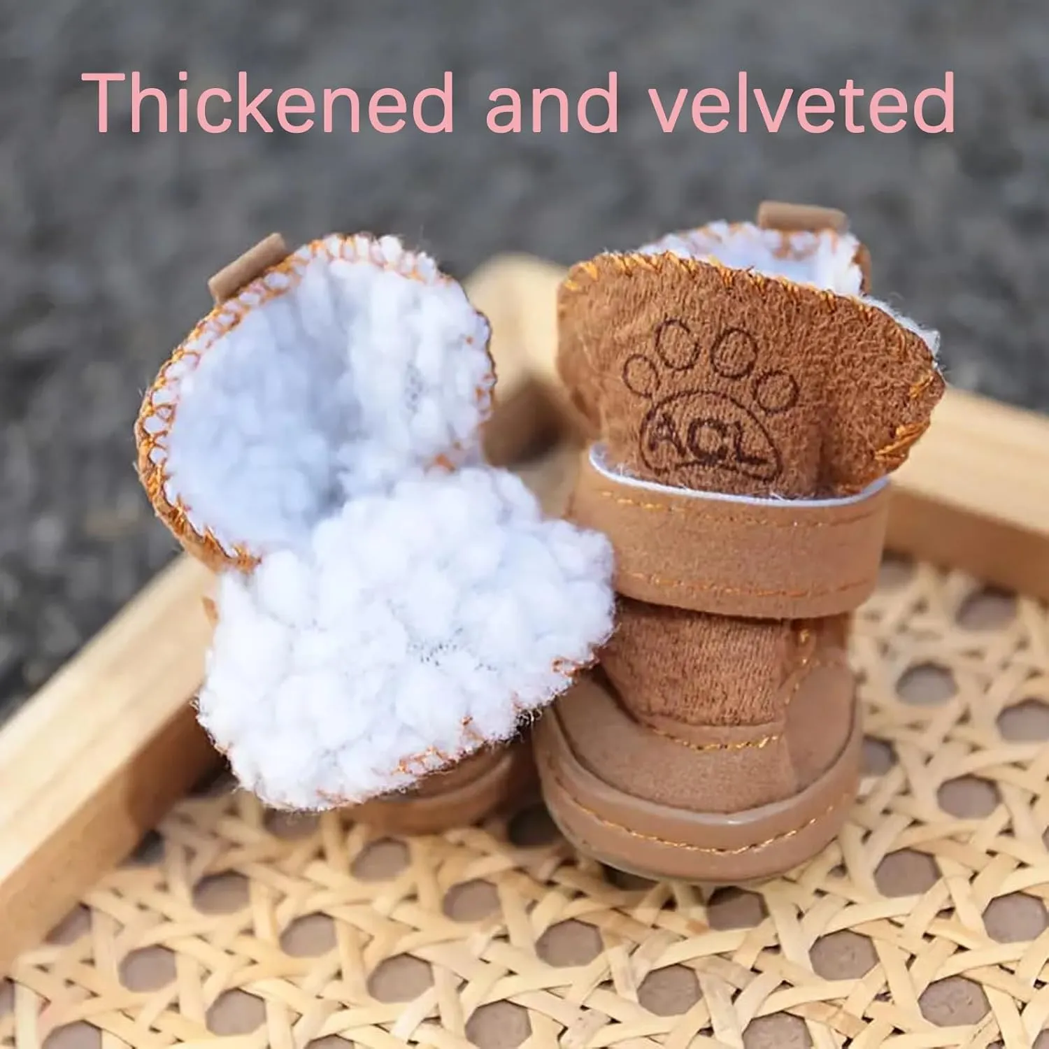 Chewie Cozy Winter Shoes Dog Fleece Velvet Snow Boot Set Fashion Waterproof Non Slip for Small Dogs (Pink Brown, S)
