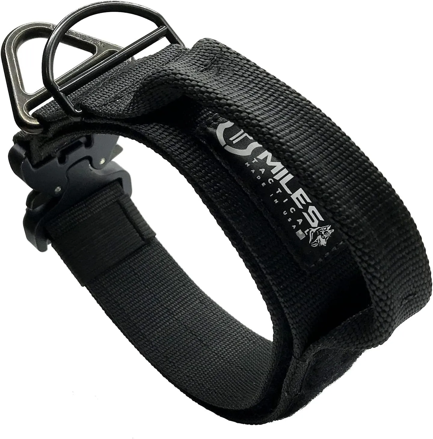 Cobra Buckle Dog Collar Heavy Duty for Large Dogs K9 and Military Made in USA (Large with Handle, Black)