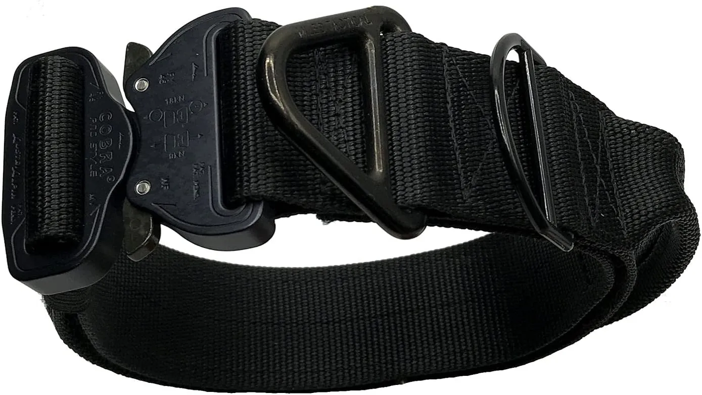 Cobra Buckle Dog Collar Heavy Duty for Large Dogs K9 and Military Made in USA (Large with Handle, Black)