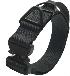 Cobra Buckle Dog Collar Heavy Duty for Large Dogs K9 and Military Made in USA (Large with Handle, Black)