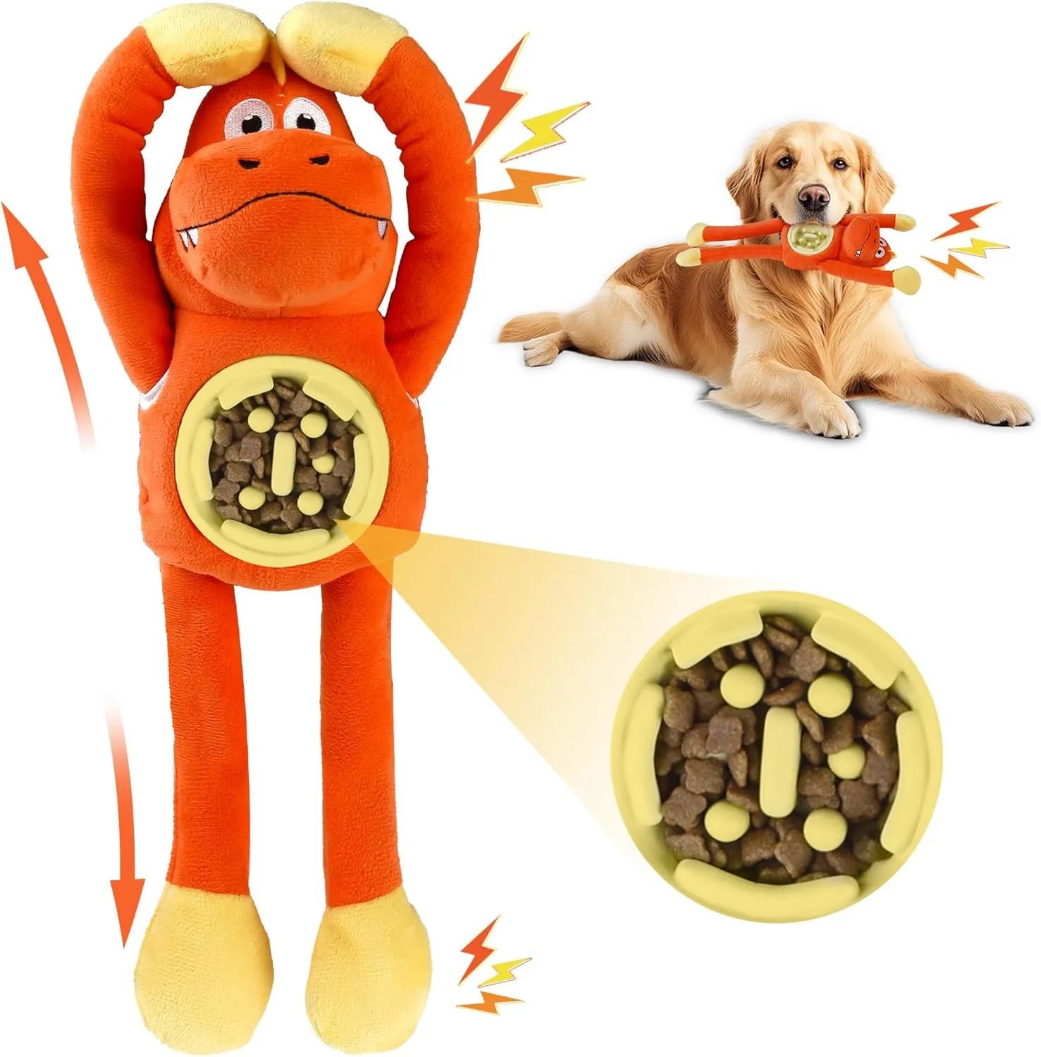 Dinosaur Dog Toys Plush, Squeaky Dog Toy with Slow Feed Bowl, Long Legs for Pulling, Indoor Interactive Toys for Cuddling & Playing(15.55")