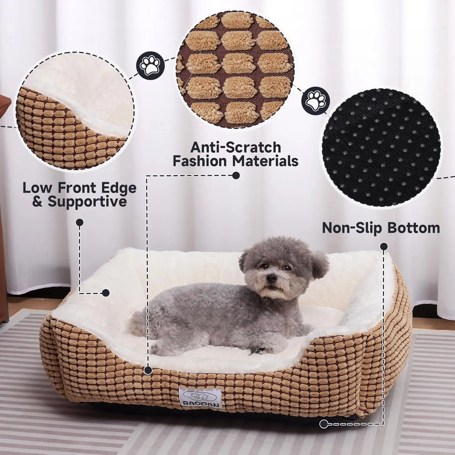 Dog Beds for Small Medium Dogs Washable, Calming Dog Bed Small Size Dog, Orthopedic Dog Bed, Warming Soft Calming Sleeping Puppy Bed Durable Pet Bed with Anti-Slip Bottom (25 inch, Coffee)