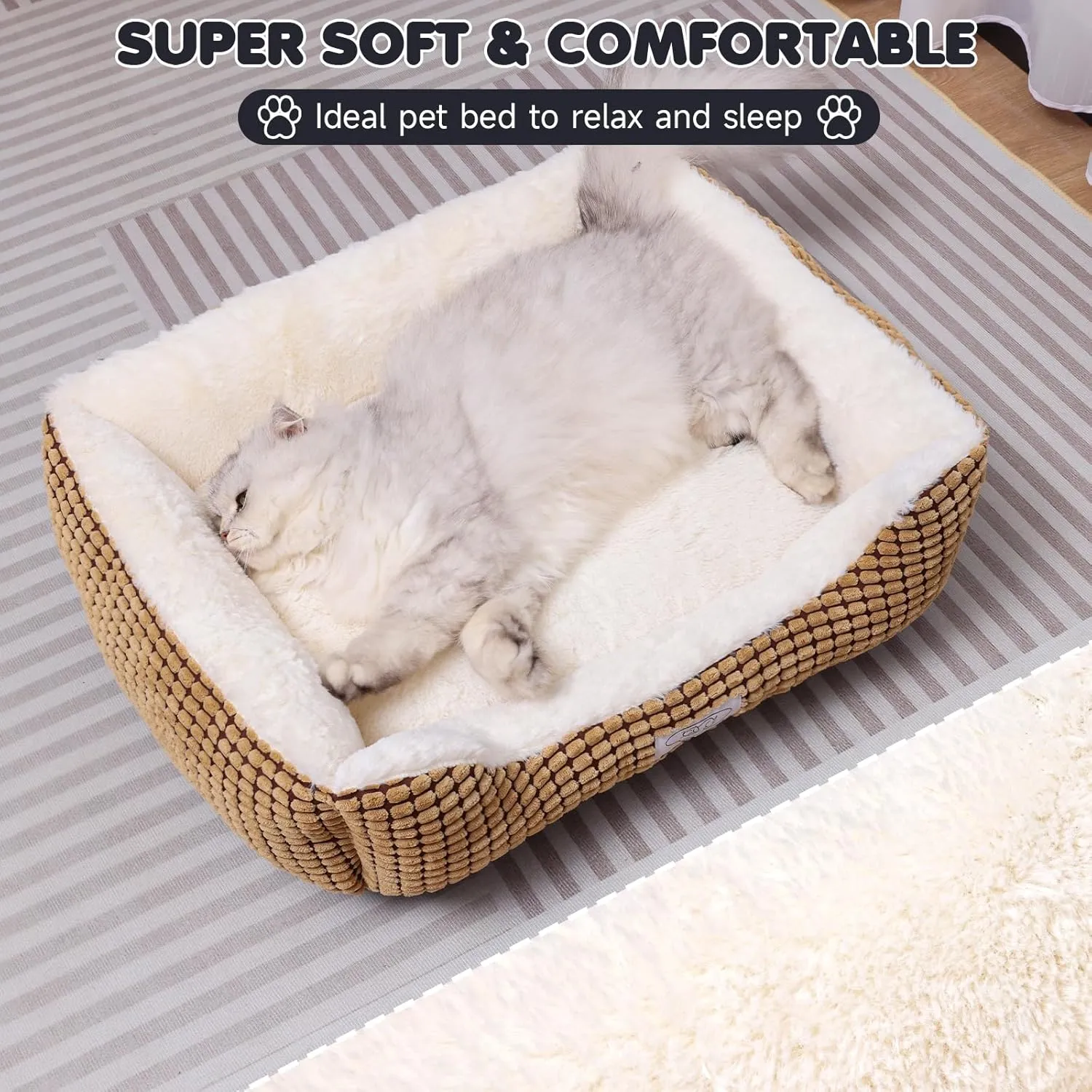 Dog Beds for Small Medium Dogs Washable, Calming Dog Bed Small Size Dog, Orthopedic Dog Bed, Warming Soft Calming Sleeping Puppy Bed Durable Pet Bed with Anti-Slip Bottom (25 inch, Coffee)