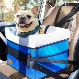 Dog Booster Car Seat for Small Dogs up to 25 lbs, Multi-Protection Elevation with Clip-On Safety Leash, Comfy, Fully Detachable Washable Blue Pet Seat