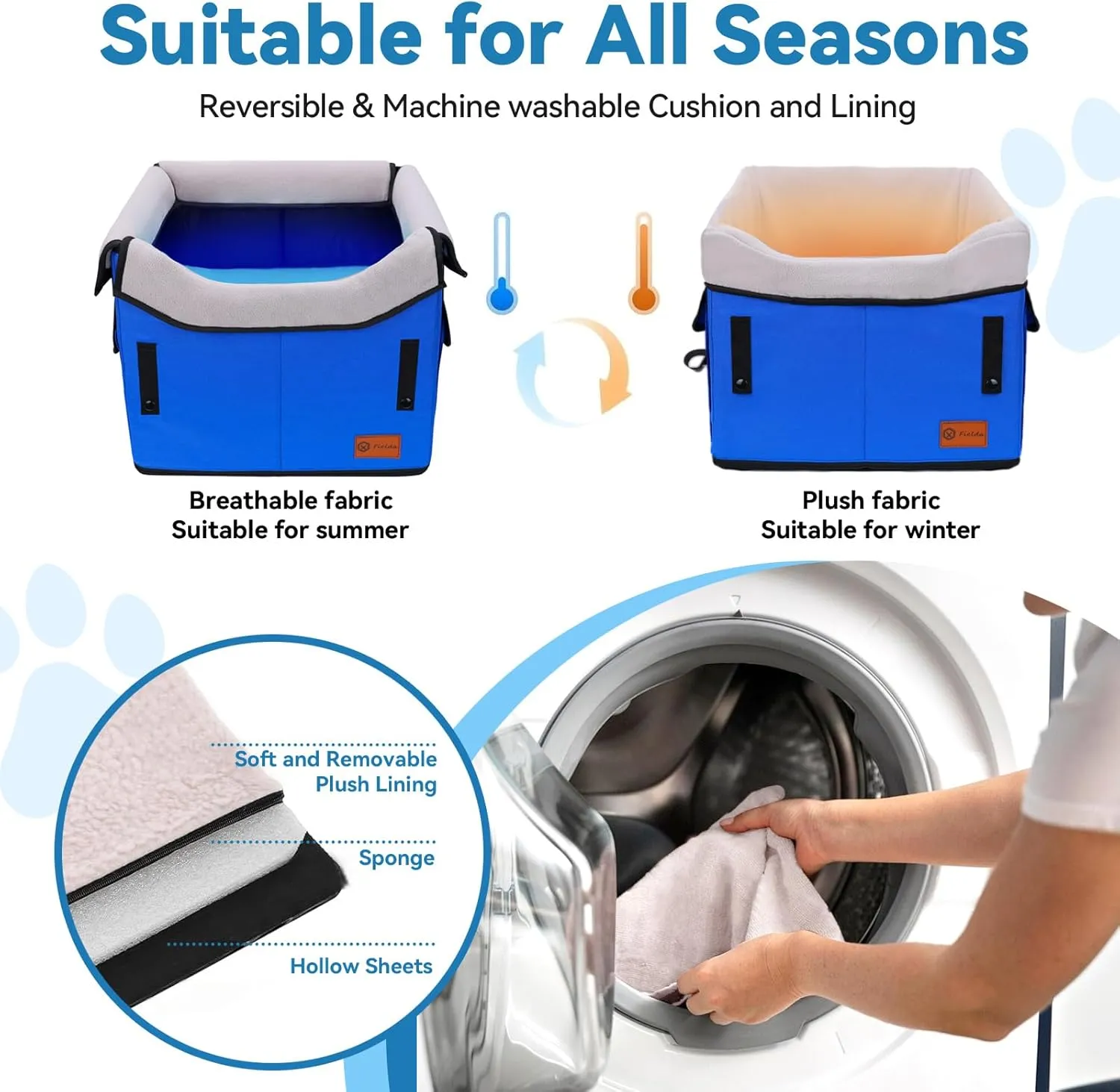 Dog Booster Car Seat for Small Dogs up to 25 lbs, Multi-Protection Elevation with Clip-On Safety Leash, Comfy, Fully Detachable Washable Blue Pet Seat