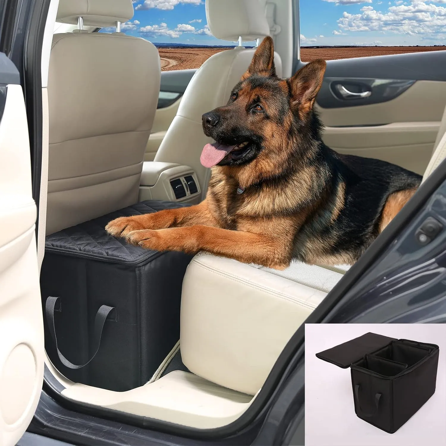 Dog Car Seat Extender with Storage, Suitable for Dogs up to 200lbs, Car Seat Gap Filler, Protect Dogs Not Fall Into The Floor Area, Dog Car Seat for Small & Large Dog (Medium Size: 20"x11.5"x14.5")
