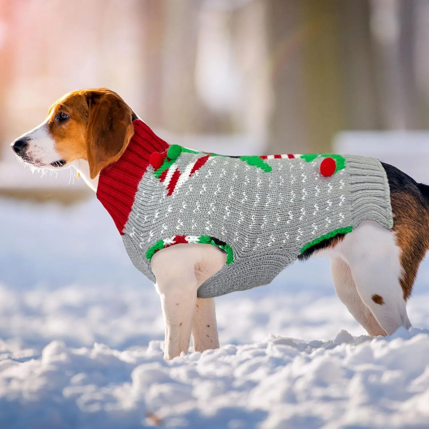 Dog Christmas Sweater Cute Grey Elf Clown Xmas Dog Cat Outfit New Year Holiday Costumes Puppy Cat Sweater with Leash Hole for Small Medium Large Dogs Girl Boy Turtleneck Winter Warm Pet Clothes