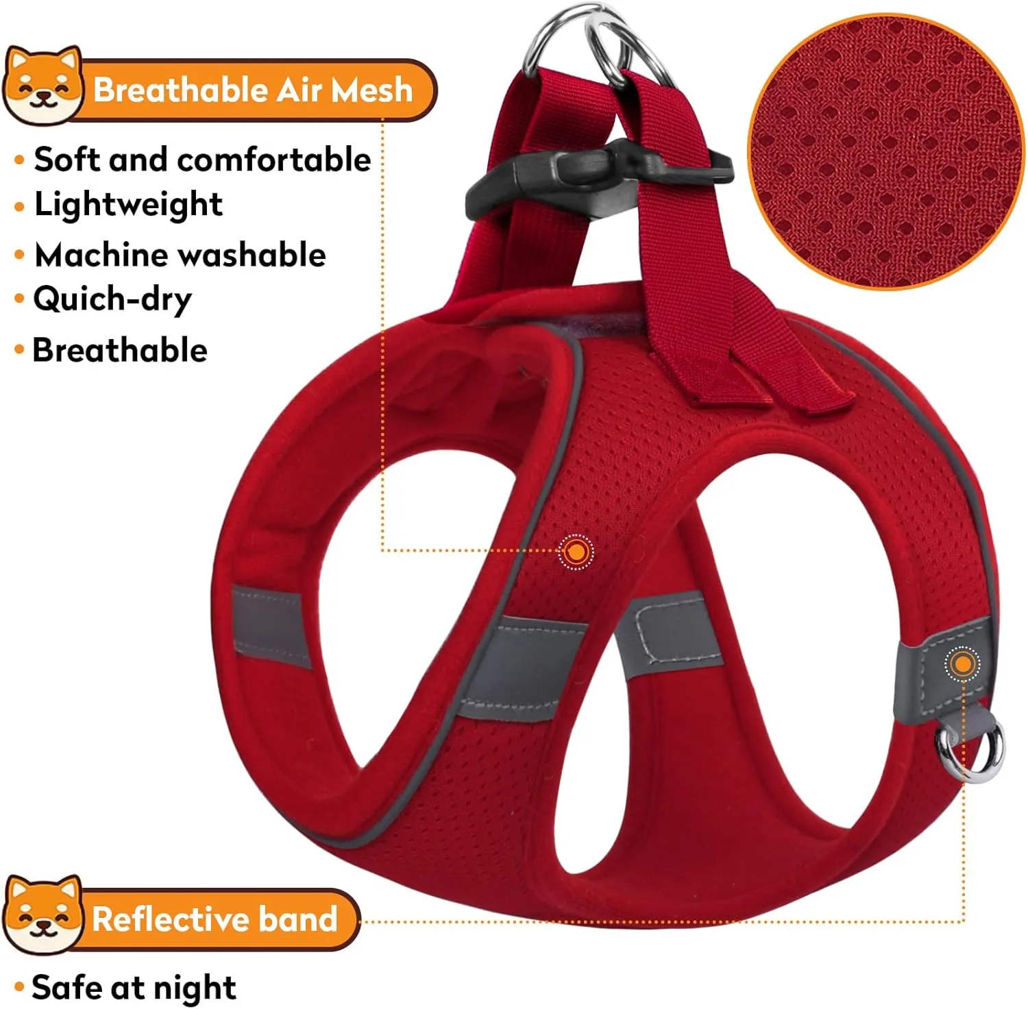 Dog Harness with Leash Set, No-Pull Step-in Reflective Pet Harness with 1 Leash Clips, Adjustable Soft Padded Easy Walk Dog Vest for Small Medium Large Dogs, Cats(Bright Red, XXSmall)