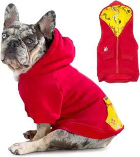 Dog Hoodie  Red Fleece-Lined Dog Sweatshirt with Zipper  Small, Medium & Large Dog Hoodie for French Bulldogs, Pugs, Boston Terriers, Pitbulls  French Bulldog Clothes for Cold Weather  XS