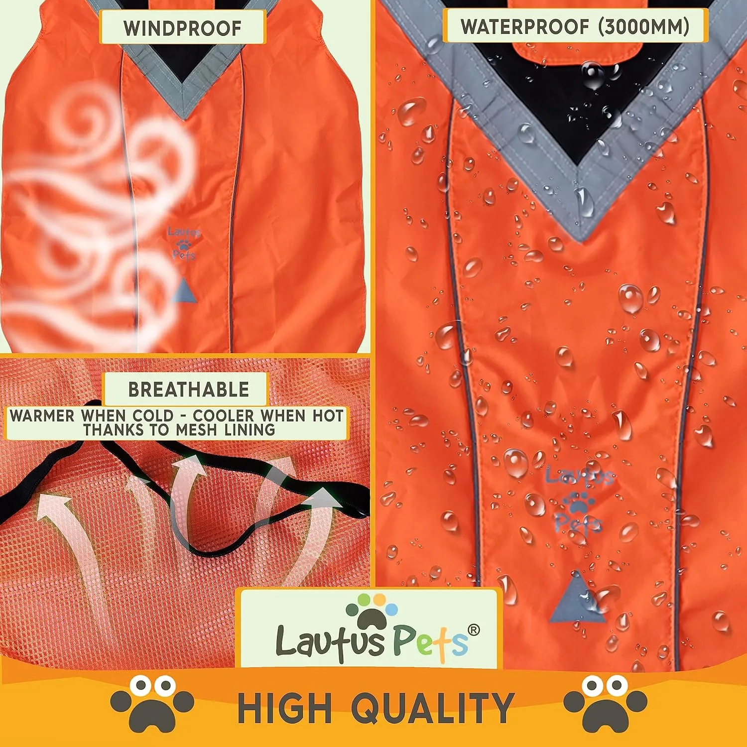 Dog Rain Coat - Waterproof, Reflective, Bright Orange with Leash Hole (L, Orange)