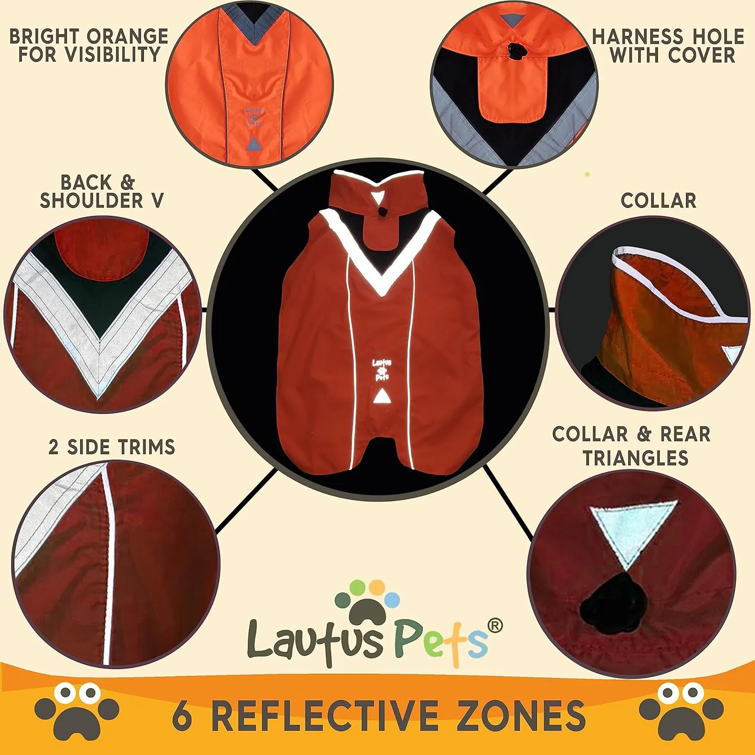 Dog Rain Coat - Waterproof, Reflective, Bright Orange with Leash Hole (L, Orange)