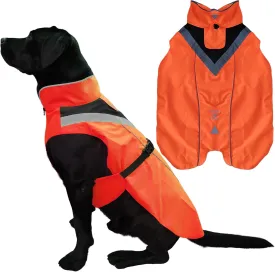 Dog Rain Coat - Waterproof, Reflective, Bright Orange with Leash Hole (L, Orange)