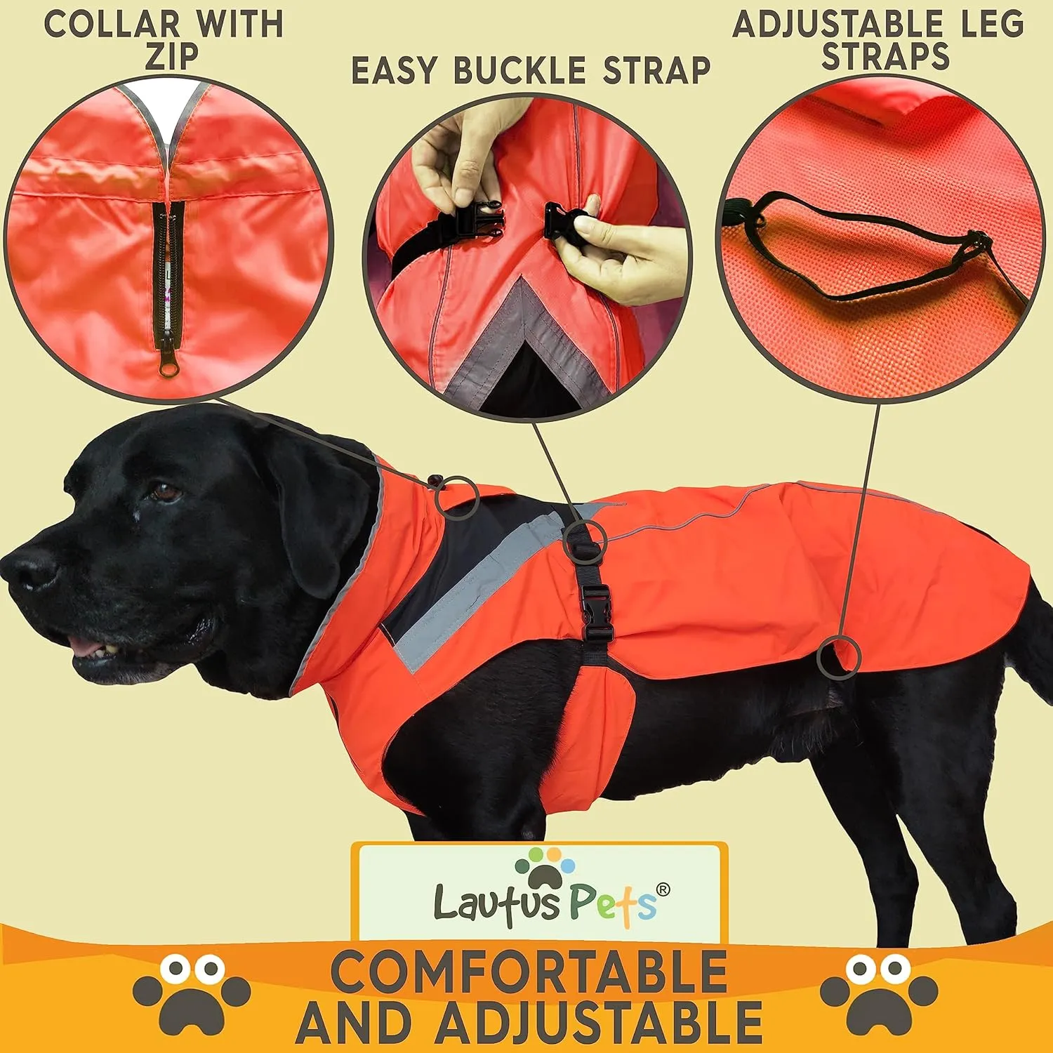 Dog Rain Coat - Waterproof, Reflective, Bright Orange with Leash Hole (XL, Orange)